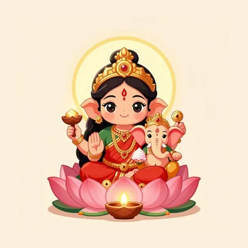 Cute illustration of Goddess Lakshmi and Lord Ganesha