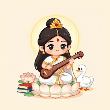 Cute illustration of Goddess Saraswati