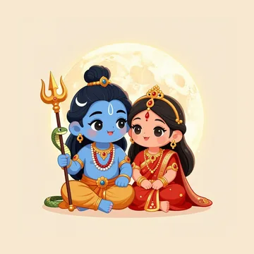 Cute illustration of Lord Shiva and Goddess Parvati
